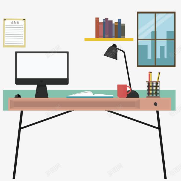 電腦臺燈筆筒商務(wù)素材 免摳PNG設(shè)計元素免費(fèi)下載
